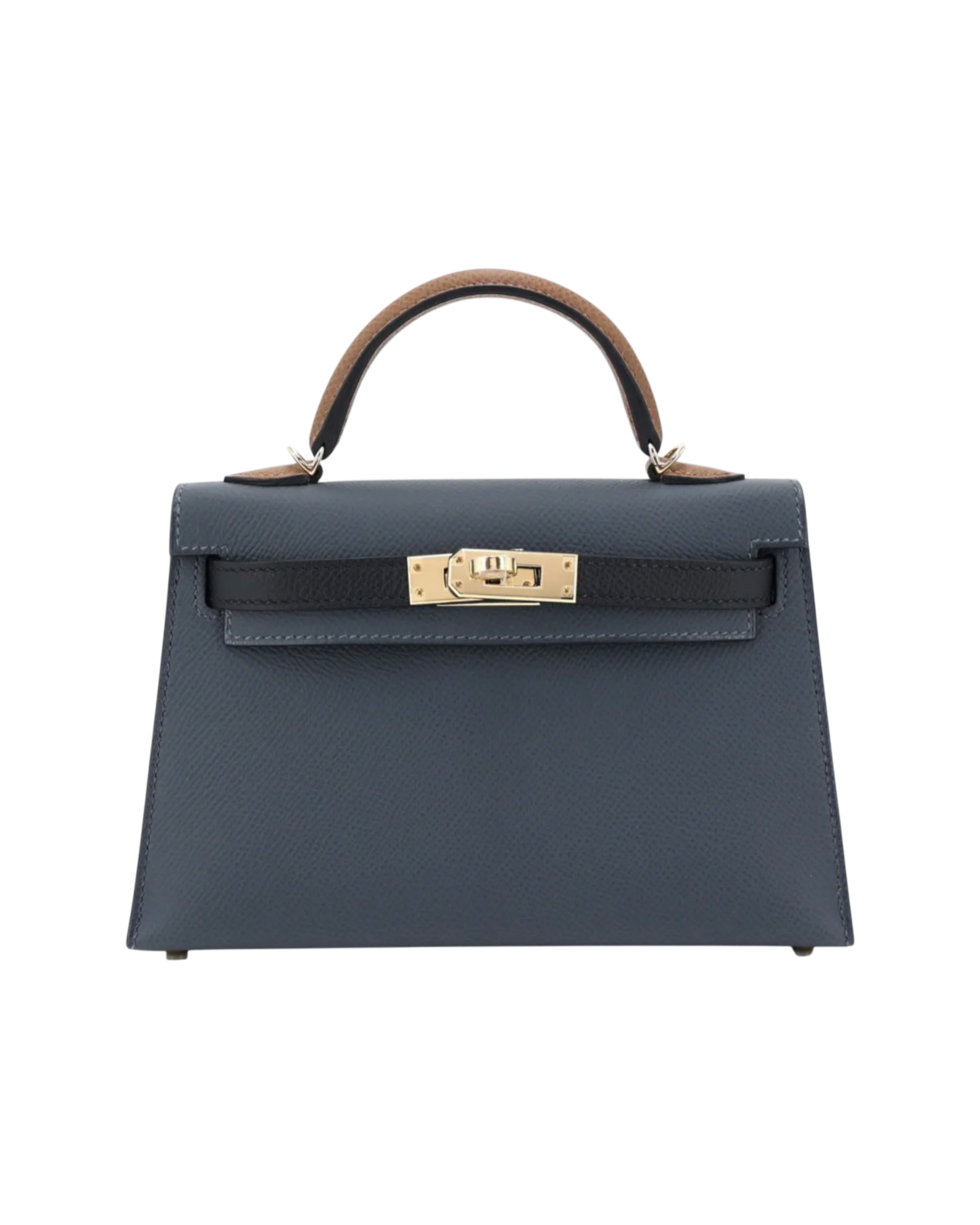 Hermès Mini Kelly Gris Misty Black & Alezan Epsom Permabrass Hardware