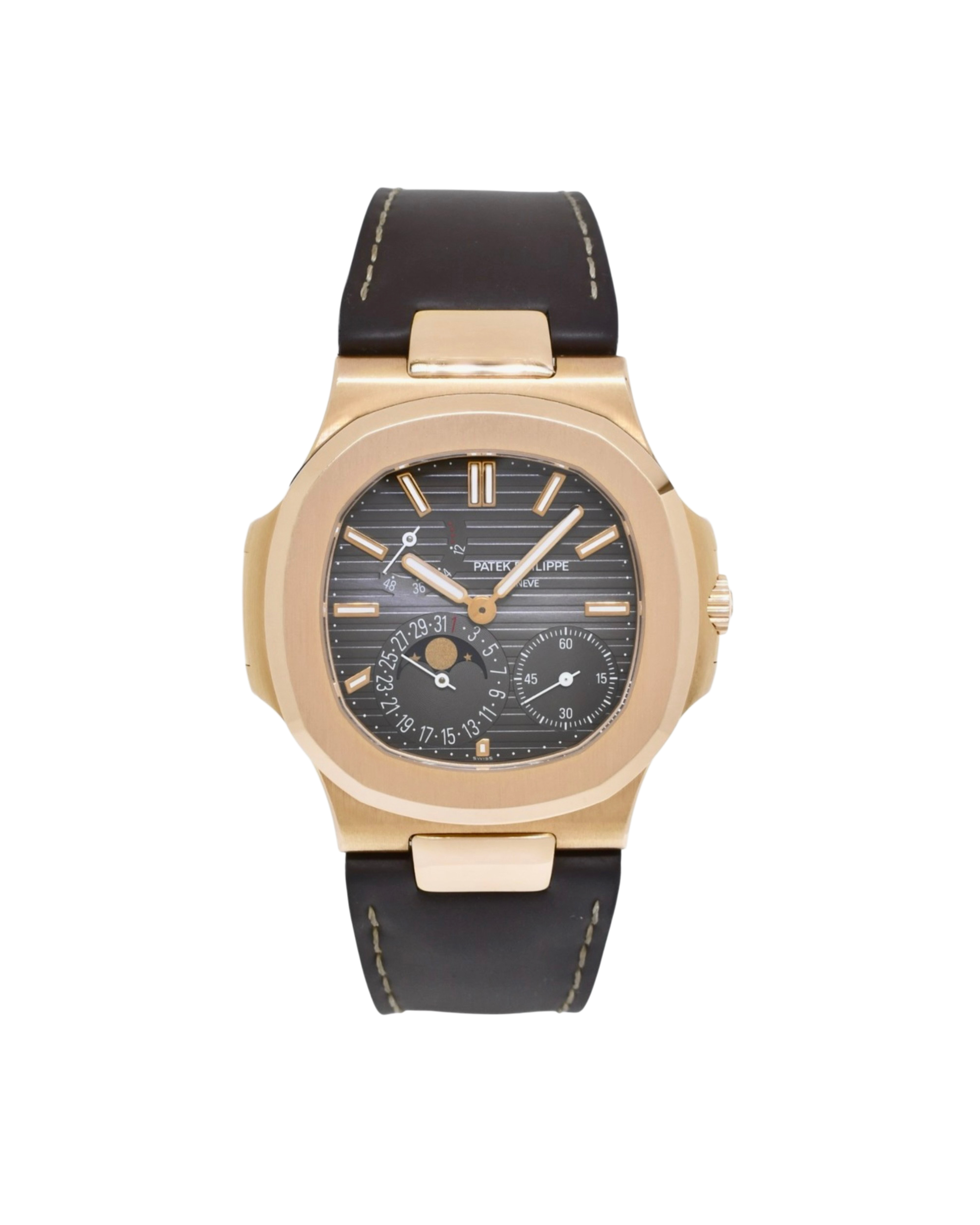 Patek Philippe Nautilus Rose Gold Brown Dial Black Straps 5712R