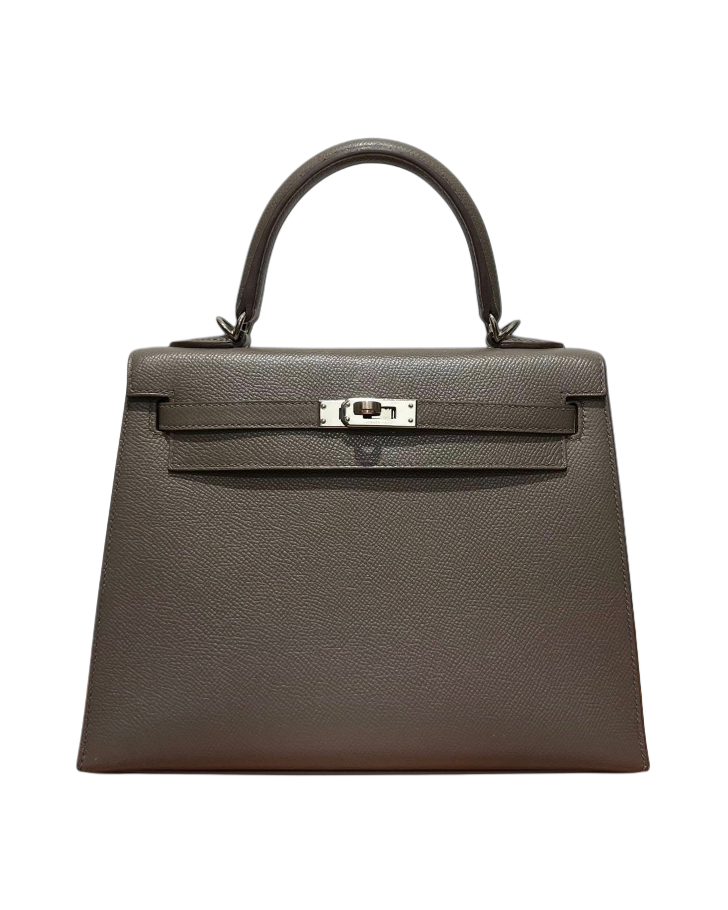 Hermès - Kelly 25 Etain Epsom Sellier.
Phw. Stamp Z.
Excellent condition.