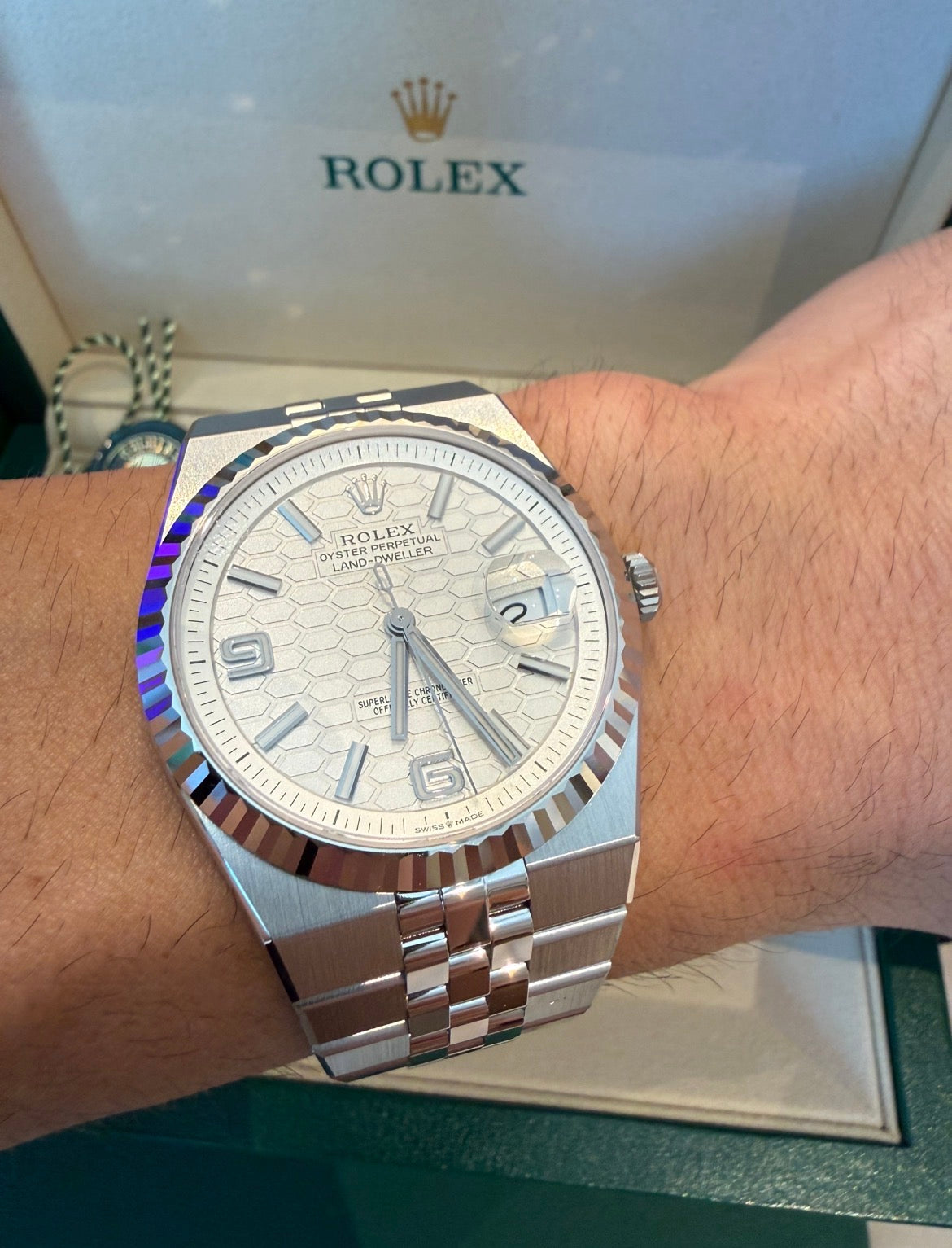 Rolex Land-Dweller White Honey Comb Dial 40mm 127334