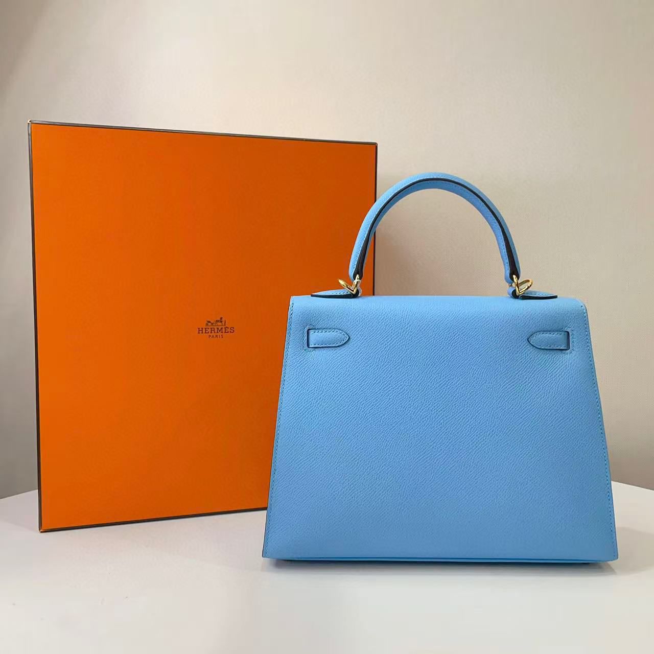 Hermès - Kelly 25 Celeste Epsom