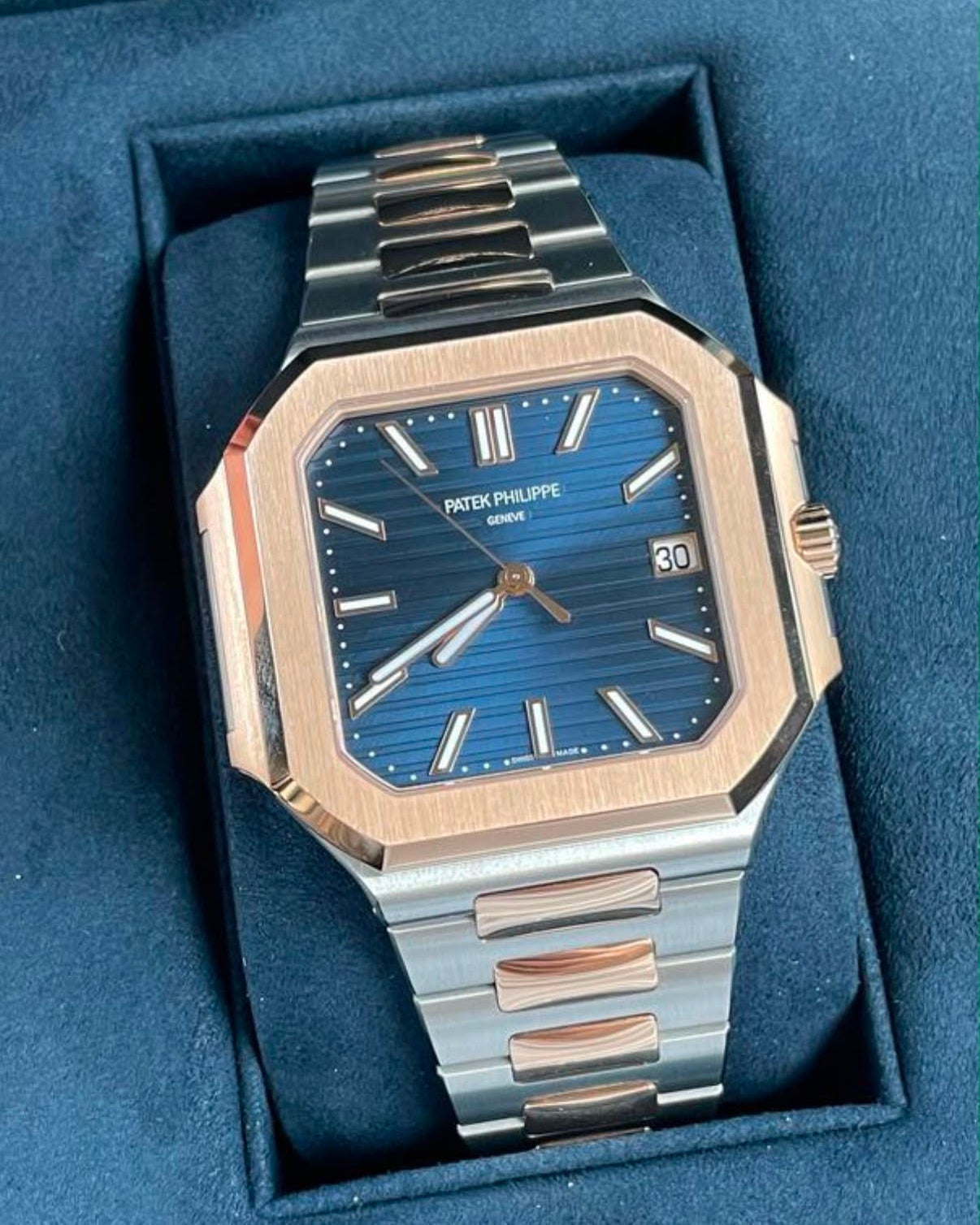 Patek Philippe Cubitus Rose Gold and Steel Sunburst Blue Dial 5821/1AR