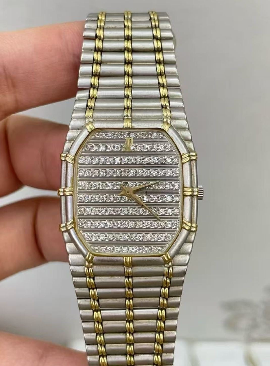 Audemars Piguet Vintage Bamboo Pavée Dial White and Yellow Gold