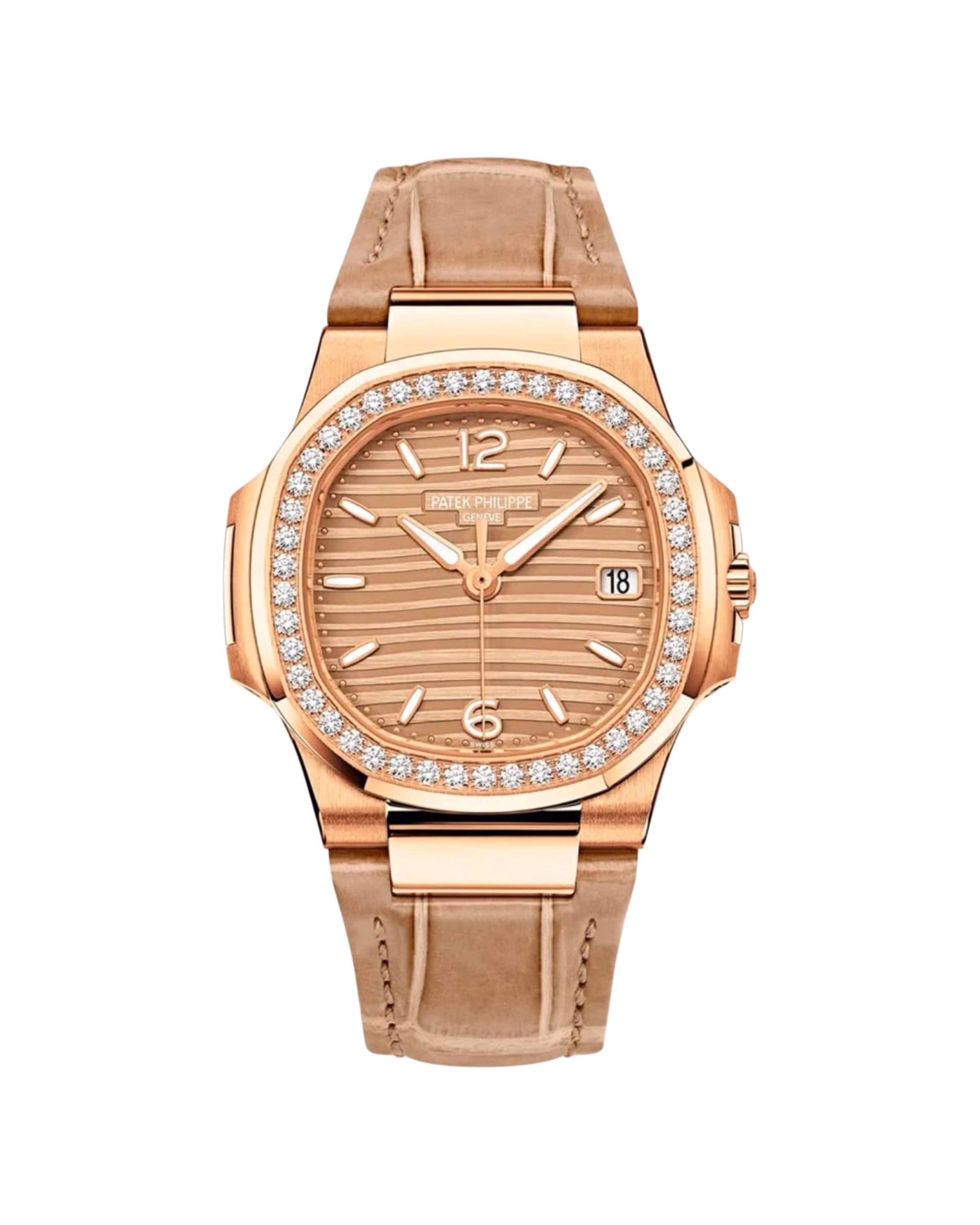 Patek Philippe Nautilus Rose Gold Diamonds and Leather 7010R