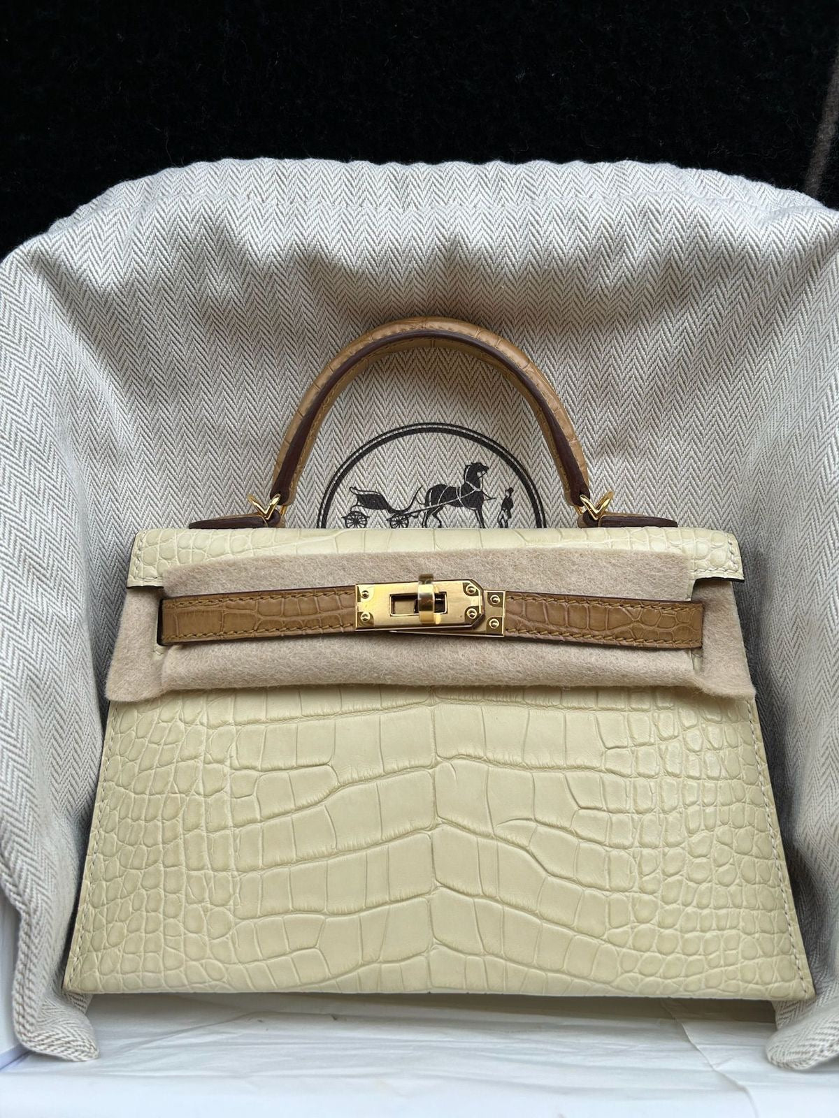 Hermès - Mini Kelly Vanille & Kraft Matt Alligator