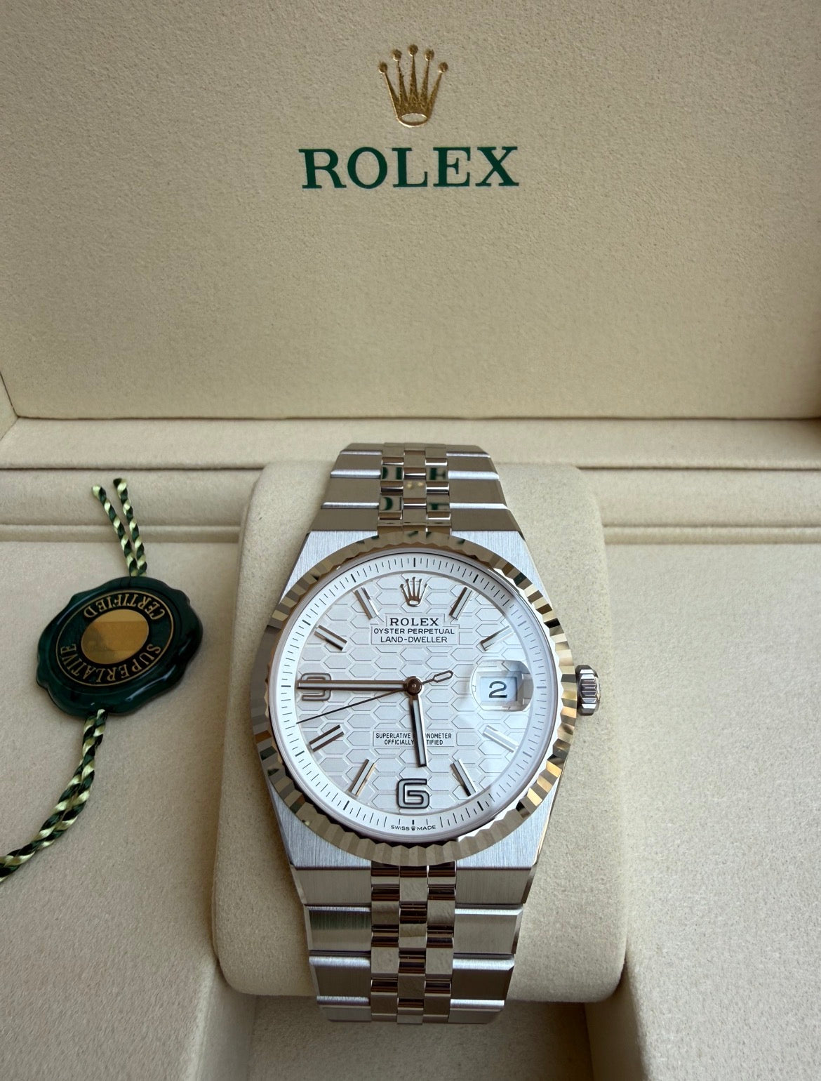 Rolex Land-Dweller White Honey Comb Dial 40mm 127334